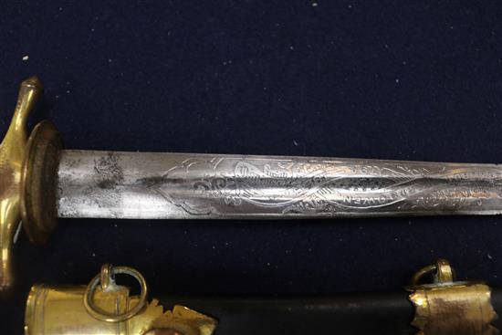 A 19th century naval officers dirk, with engraved blade